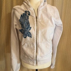 White, zip hoodie with blue detailing, size XL